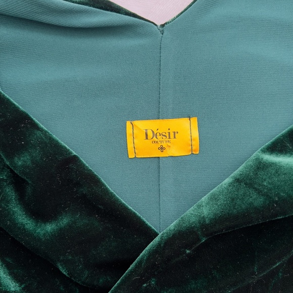 Désir Couture Dark Green Velvet Maxi Dress with Slit Size Small Fairy Witchy - Picture 5 of 12